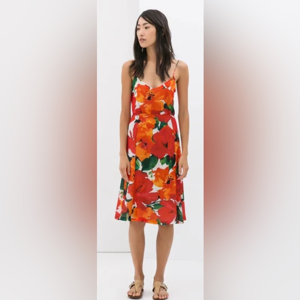 Zara Red Midi Sundress with Spaghetti Straps